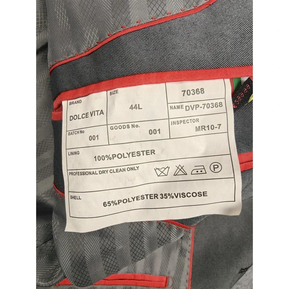 Dolce Vita Suit Mens 44L 38x30 Gray Polyester Viscose 2 Piece Classic Fit Italy
